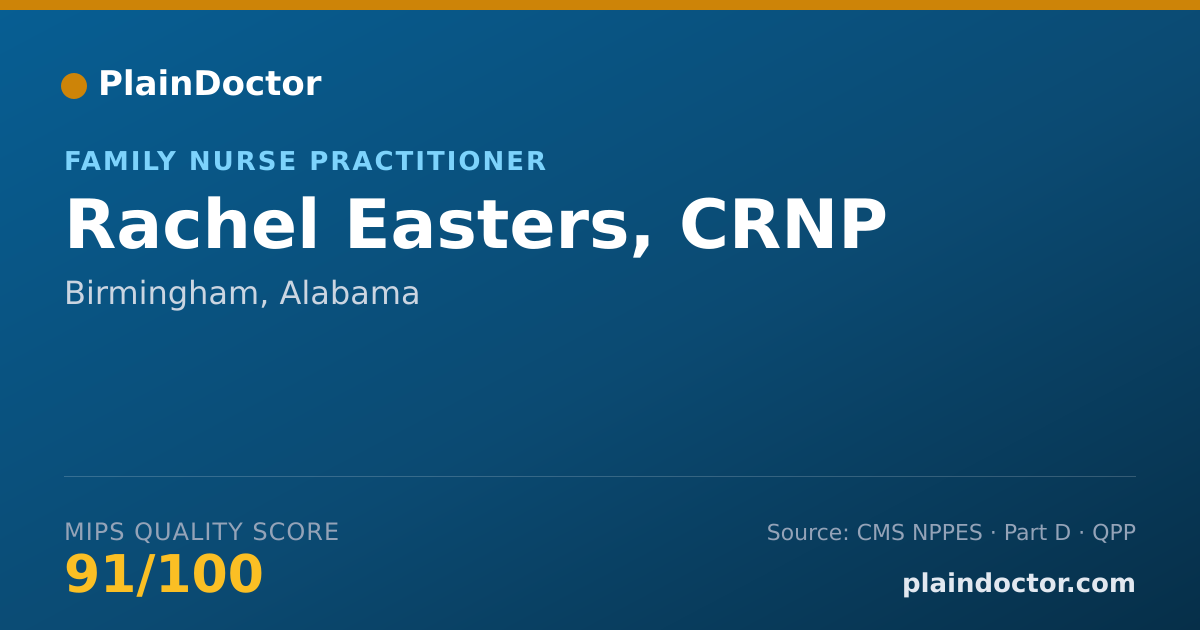 Shareable card for Rachel Easters, CRNP - Family Nurse Practitioner, Birmingham, AL