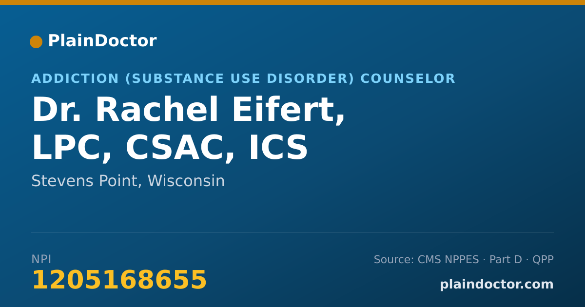 Shareable card for Rachel Eifert, LPC, CSAC, ICS - Addiction (Substance Use Disorder) Counselor, Stevens Point, WI
