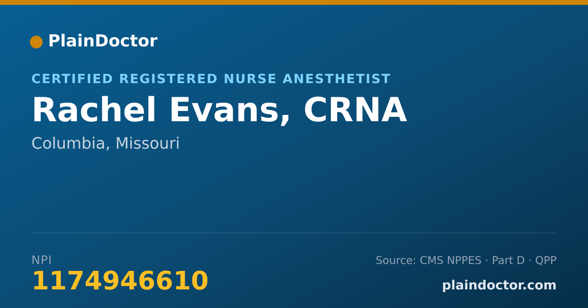 Shareable card for Rachel Evans, CRNA - Certified Registered Nurse Anesthetist, Columbia, MO