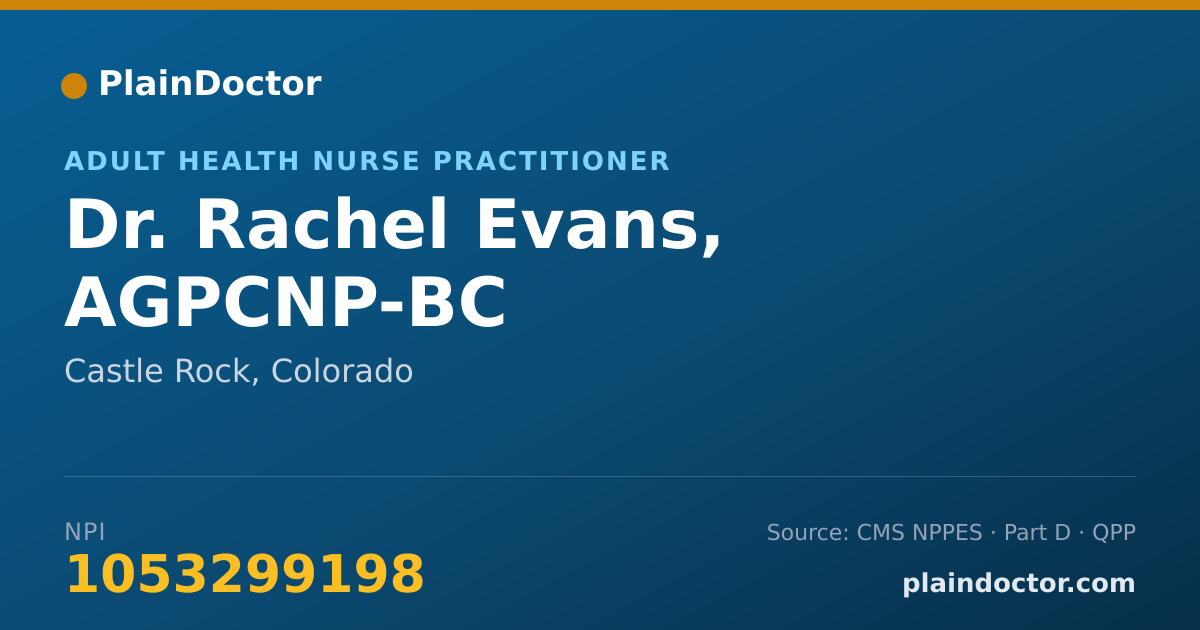 Shareable card for Rachel Evans, AGPCNP-BC - Adult Health Nurse Practitioner, Castle Rock, CO