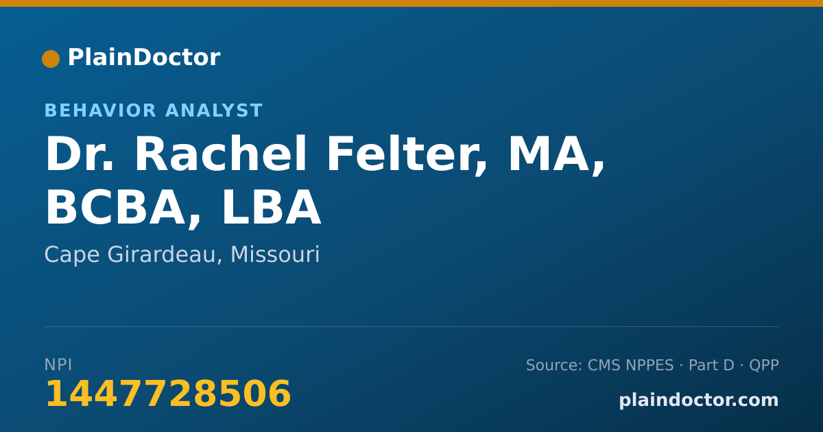 Shareable card for Rachel Felter, MA, BCBA, LBA - Behavior Analyst, Cape Girardeau, MO