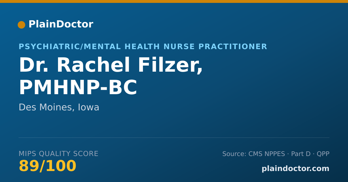 Shareable card for Rachel Filzer, PMHNP-BC - Psychiatric/Mental Health Nurse Practitioner, Des Moines, IA