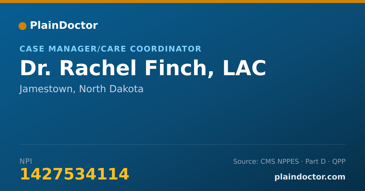 Shareable card for Rachel Finch, LAC - Case Manager/Care Coordinator, Jamestown, ND