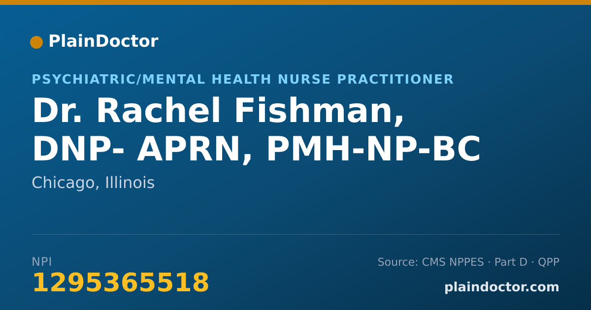 Shareable card for Rachel Fishman, DNP- APRN, PMH-NP-BC - Psychiatric/Mental Health Nurse Practitioner, Chicago, IL