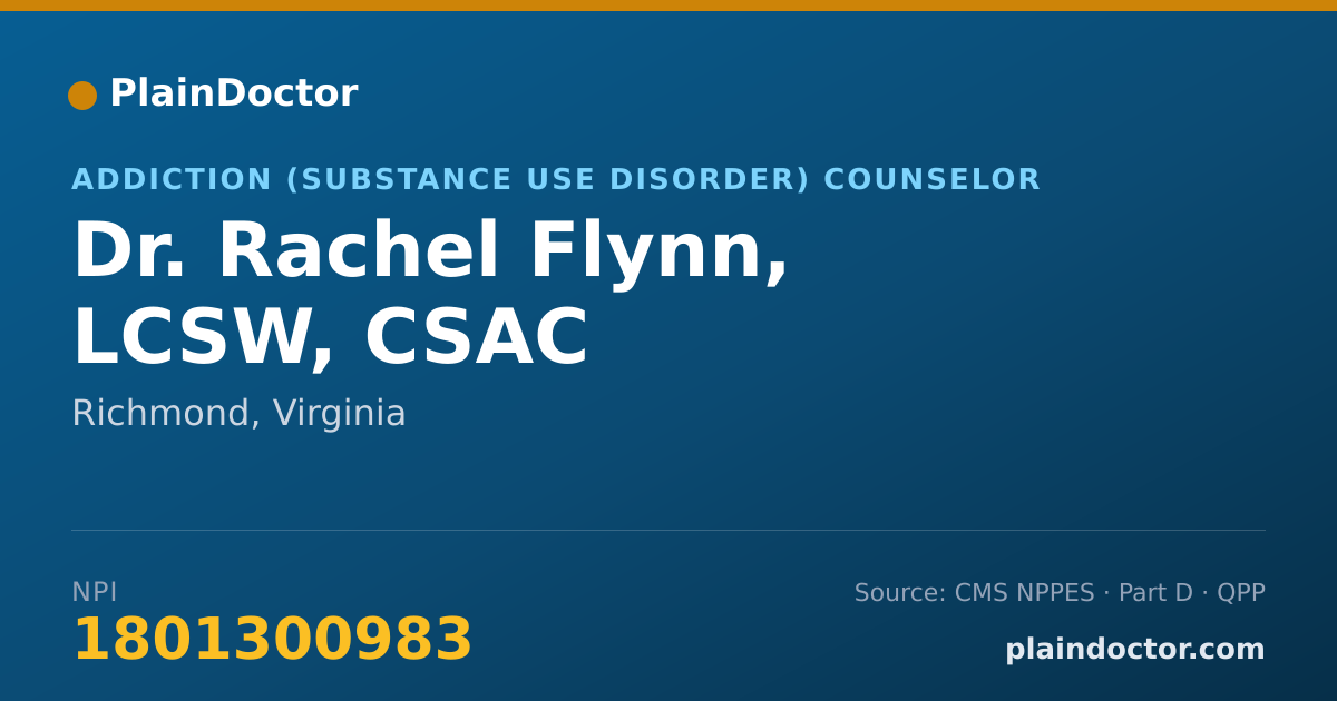 Shareable card for Rachel Flynn, LCSW, CSAC - Addiction (Substance Use Disorder) Counselor, Richmond, VA