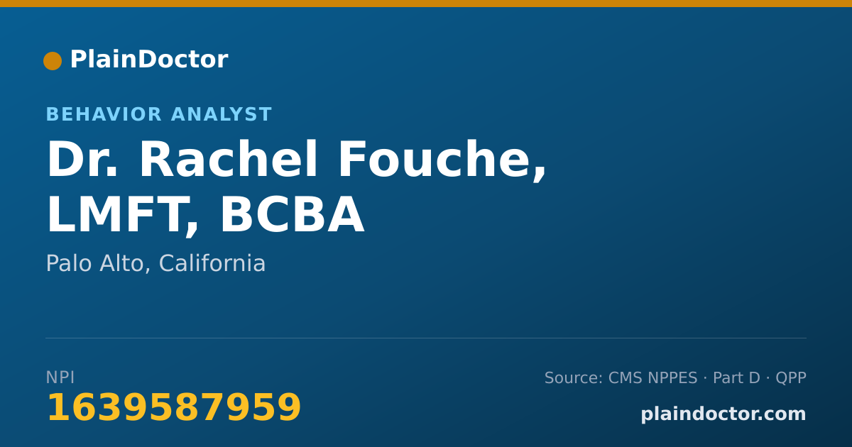 Shareable card for Rachel Fouche, LMFT, BCBA - Behavior Analyst, Palo Alto, CA