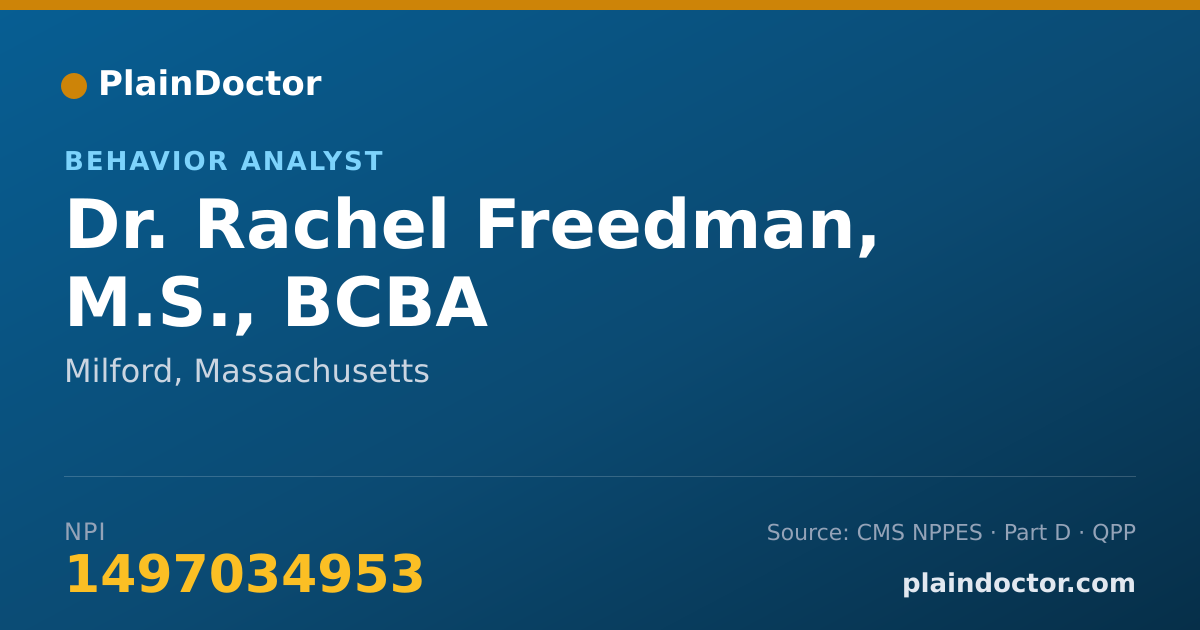 Shareable card for Rachel Freedman, M.S., BCBA - Behavior Analyst, Milford, MA