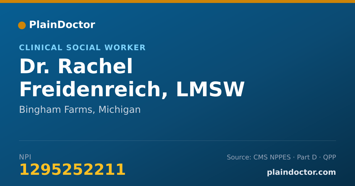 Shareable card for Rachel Freidenreich, LMSW - Clinical Social Worker, Bingham Farms, MI
