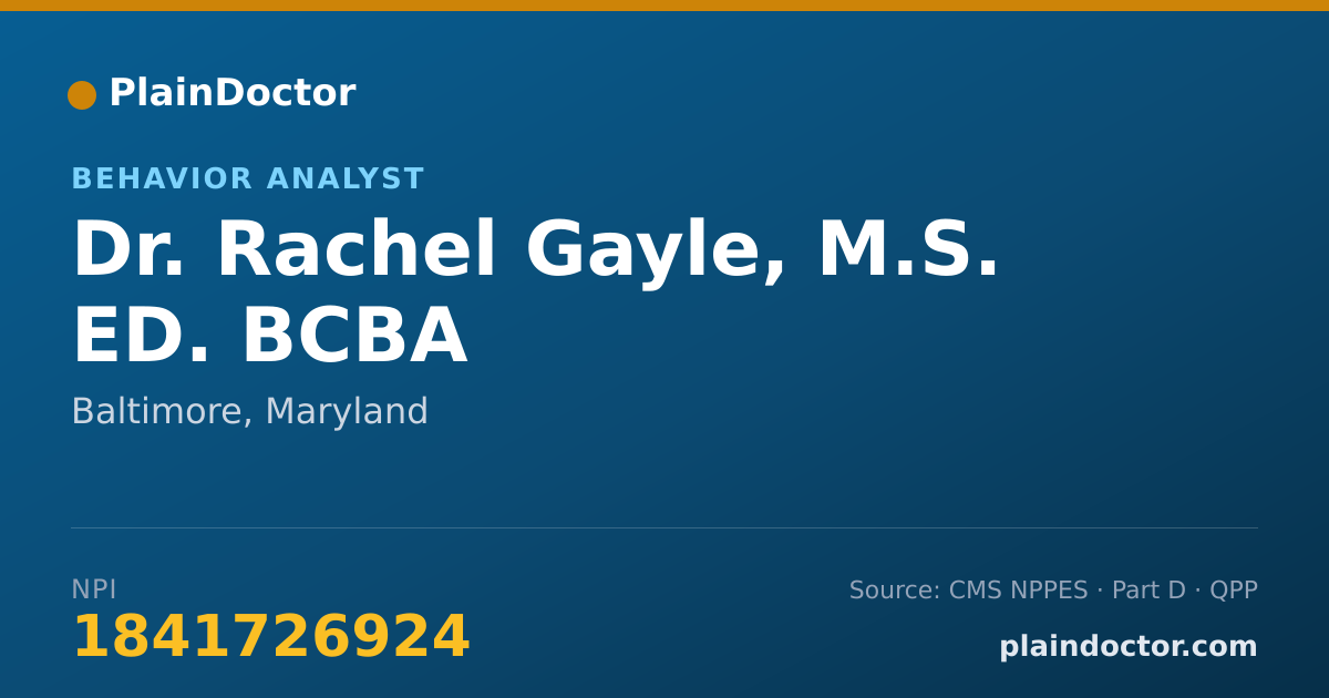 Shareable card for Rachel Gayle, M.S. ED. BCBA - Behavior Analyst, Baltimore, MD