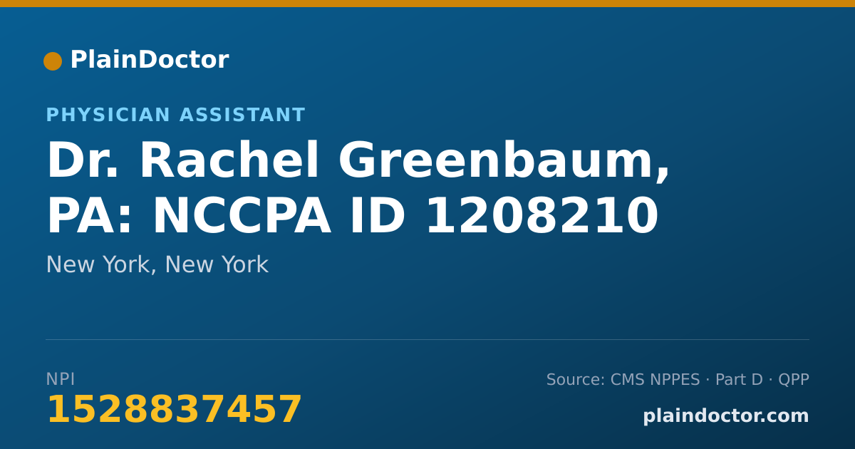 Shareable card for Rachel Greenbaum, PA: NCCPA ID 1208210 - Physician Assistant, New York, NY