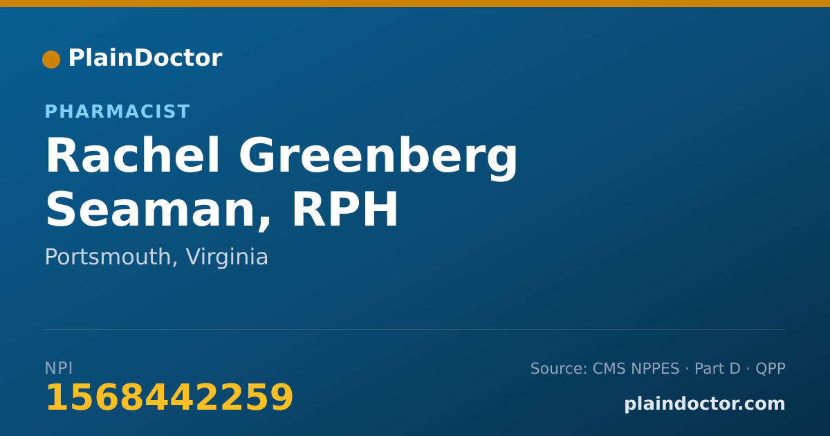 Shareable card for Rachel Greenberg Seaman, RPH - Pharmacist, Portsmouth, VA