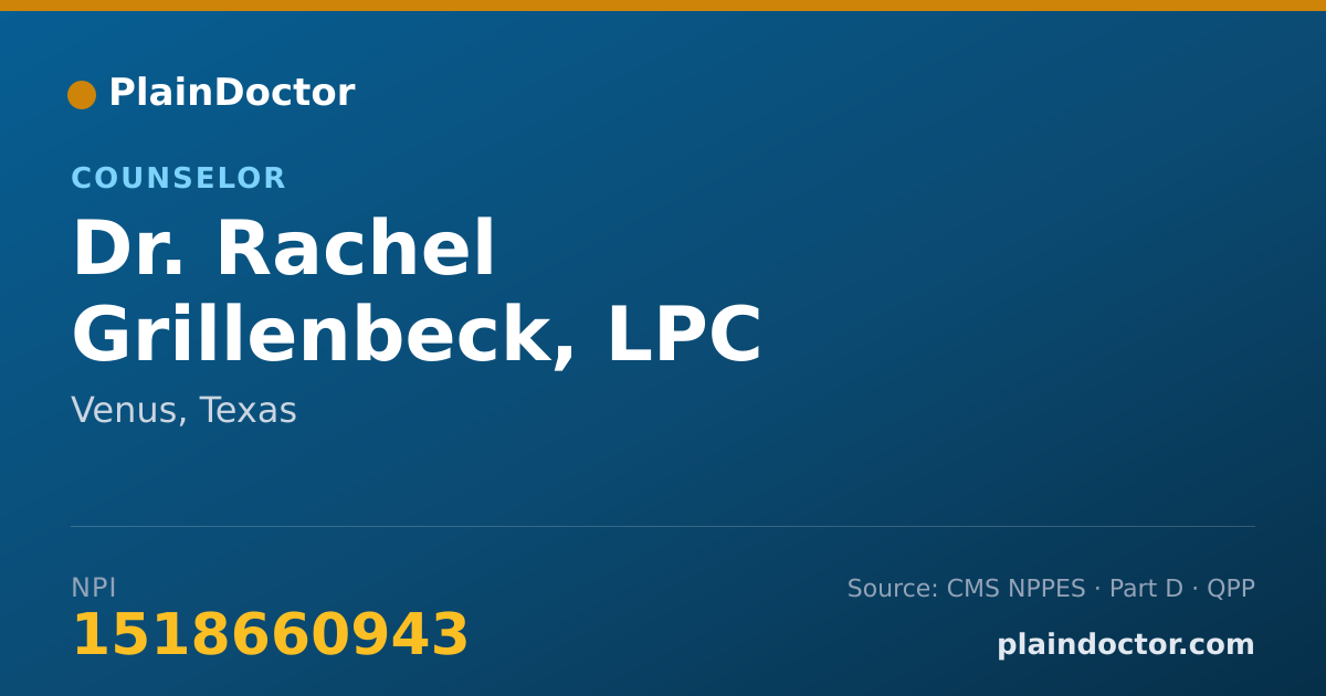 Shareable card for Rachel Grillenbeck, LPC - Counselor, Venus, TX