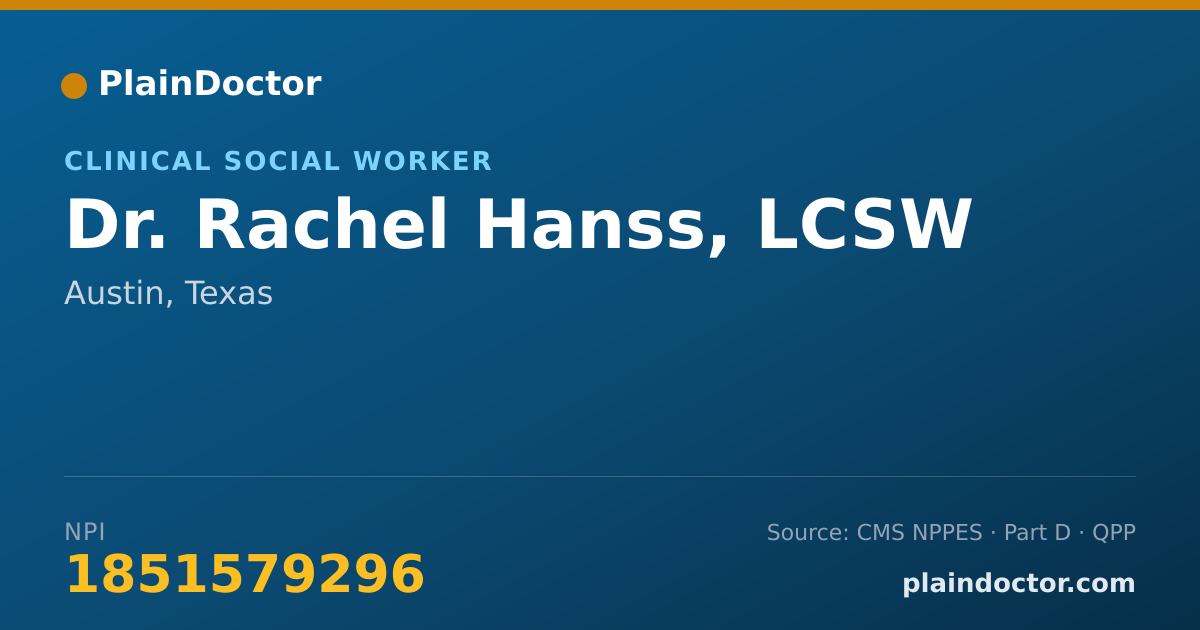 Shareable card for Rachel Hanss, LCSW - Clinical Social Worker, Austin, TX