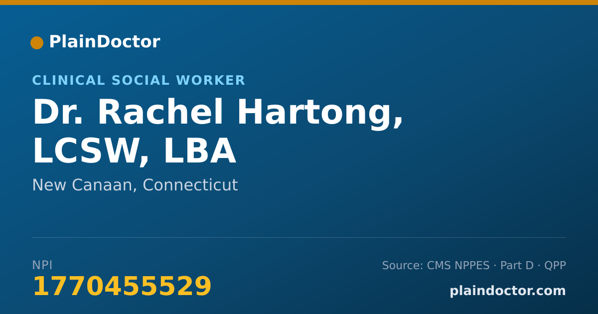 Shareable card for Rachel Hartong, LCSW, LBA - Clinical Social Worker, New Canaan, CT