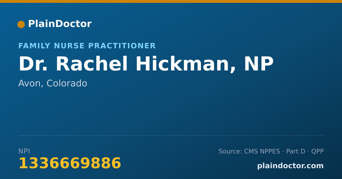 Shareable card for Rachel Hickman, NP - Family Nurse Practitioner, Avon, CO
