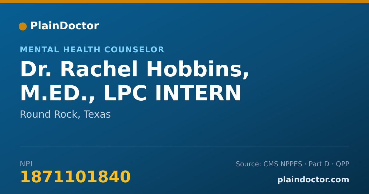 Shareable card for Rachel Hobbins, M.ED., LPC INTERN - Mental Health Counselor, Round Rock, TX