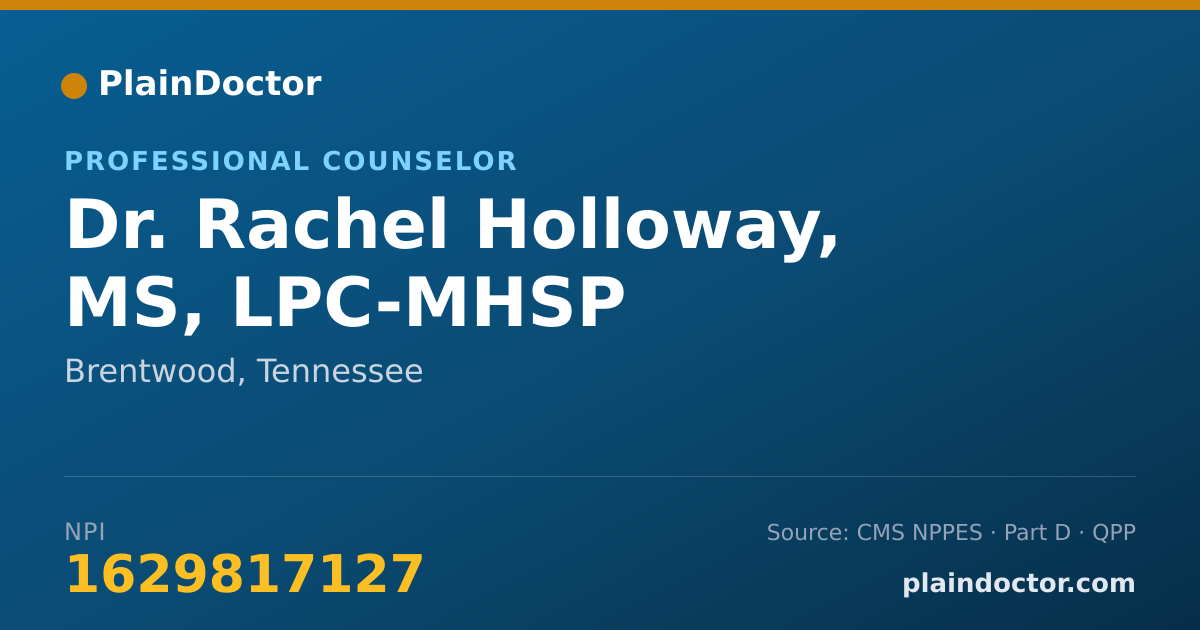 Shareable card for Rachel Holloway, MS, LPC-MHSP - Professional Counselor, Brentwood, TN