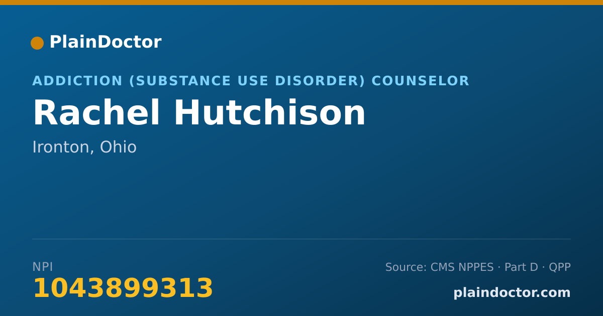 Shareable card for Rachel Hutchison - Addiction (Substance Use Disorder) Counselor, Ironton, OH