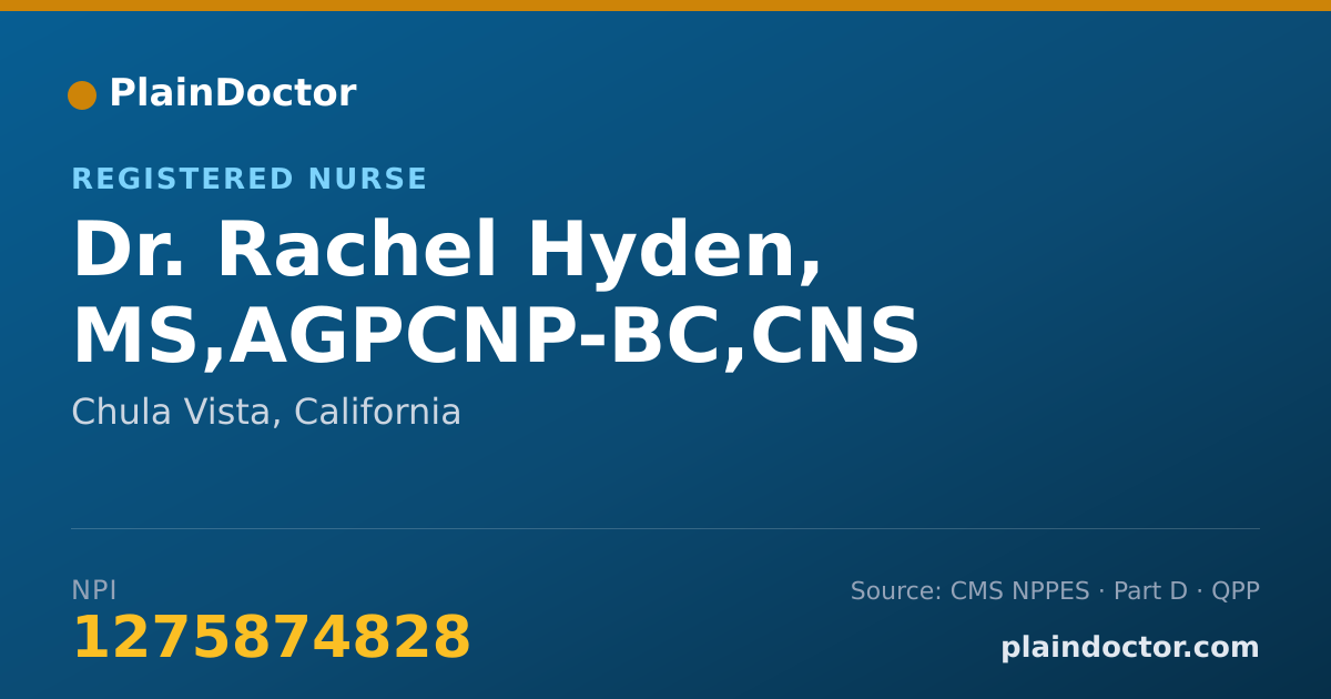 Shareable card for Rachel Hyden, MS,AGPCNP-BC,CNS - Registered Nurse, Chula Vista, CA