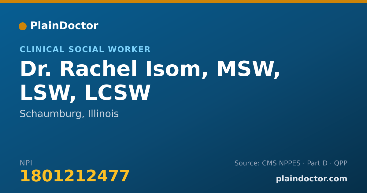Shareable card for Rachel Isom, MSW, LSW, LCSW - Clinical Social Worker, Schaumburg, IL