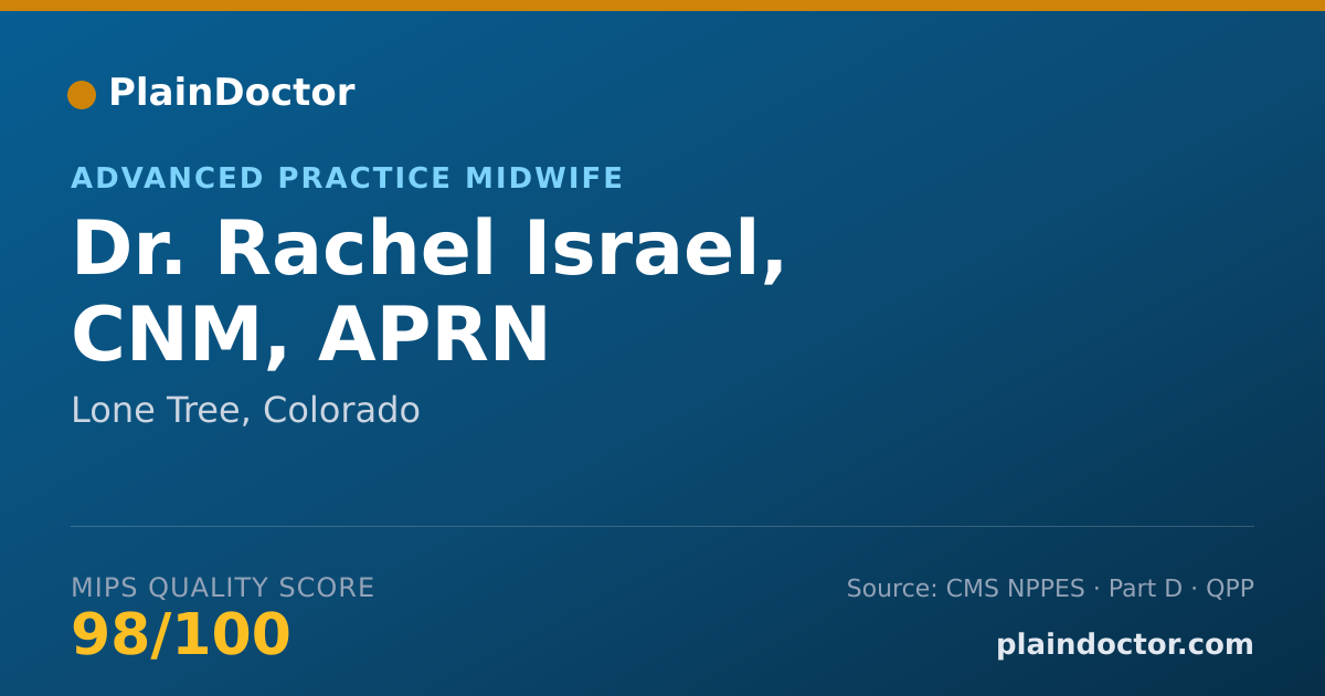 Shareable card for Rachel Israel, CNM, APRN - Advanced Practice Midwife, Lone Tree, CO