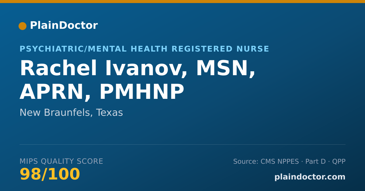 Shareable card for Rachel Ivanov, MSN, APRN, PMHNP - Psychiatric/Mental Health Registered Nurse, New Braunfels, TX