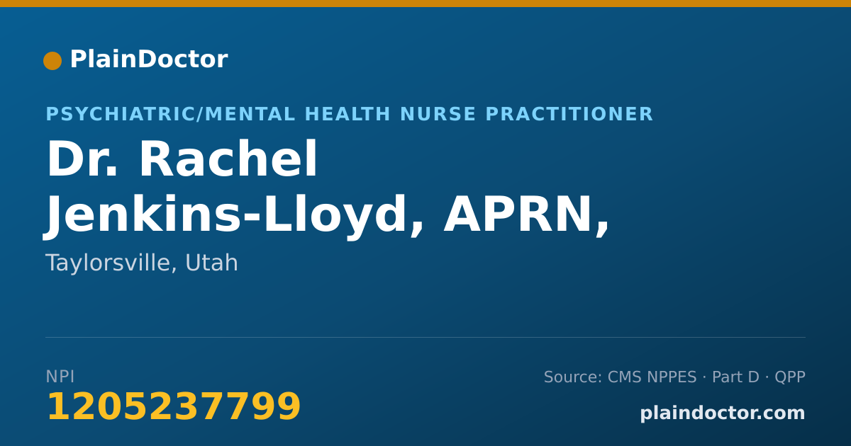 Shareable card for Rachel Jenkins-Lloyd, APRN, PMHNP-BC - Psychiatric/Mental Health Nurse Practitioner, Taylorsville, UT