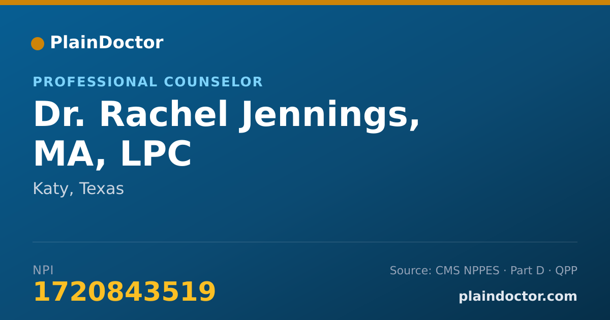 Shareable card for Rachel Jennings, MA, LPC - Professional Counselor, Katy, TX