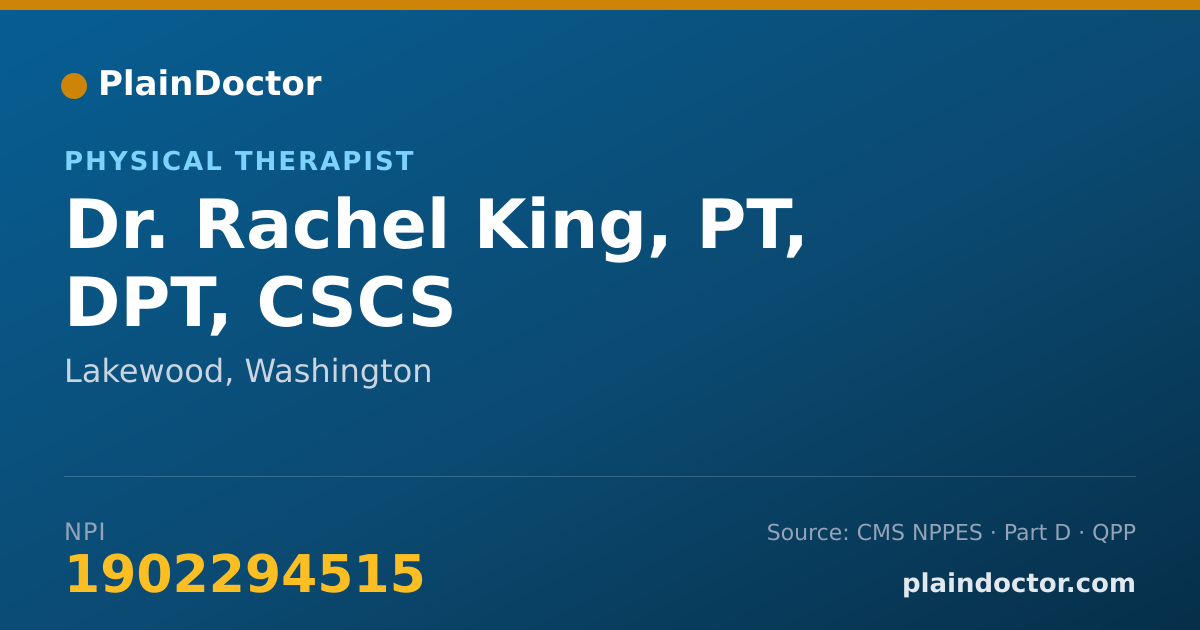 Shareable card for Rachel King, PT, DPT, CSCS - Physical Therapist, Lakewood, WA