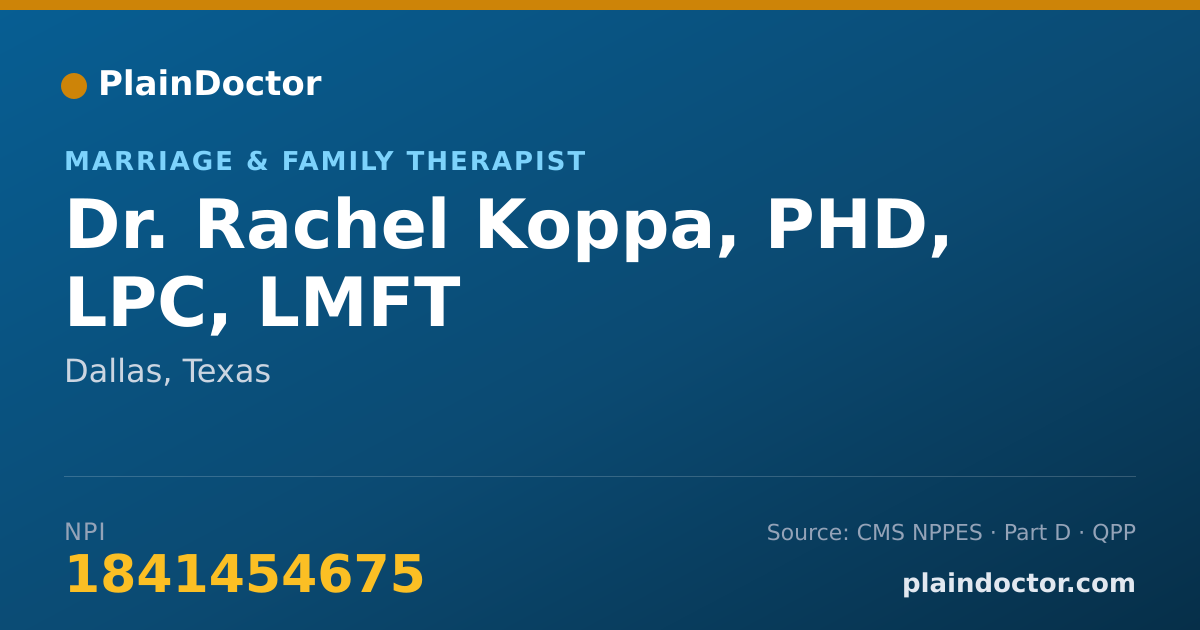 Shareable card for Rachel Koppa, PHD, LPC, LMFT - Marriage & Family Therapist, Dallas, TX