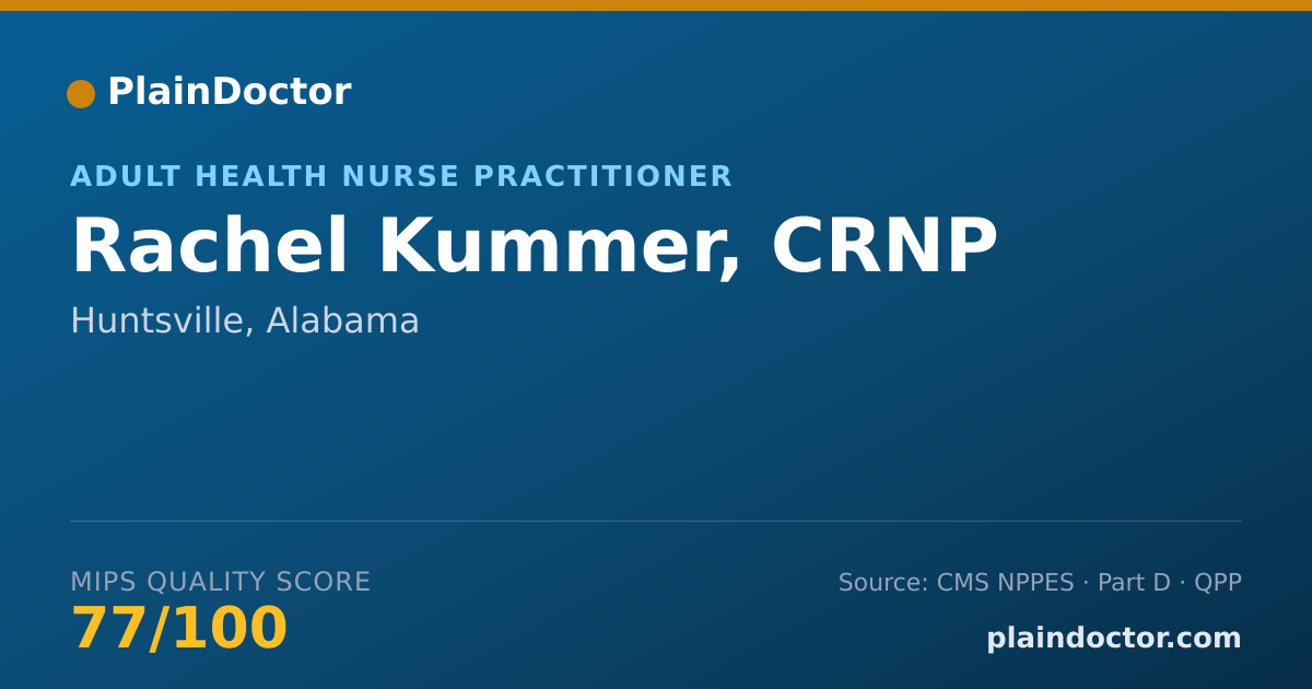 Shareable card for Rachel Kummer, CRNP - Adult Health Nurse Practitioner, Huntsville, AL