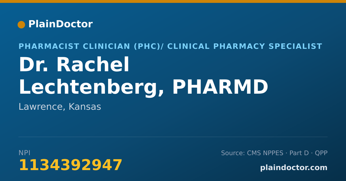 Shareable card for Rachel Lechtenberg, PHARMD - Pharmacist Clinician (PhC)/ Clinical Pharmacy Specialist, Lawrence, KS