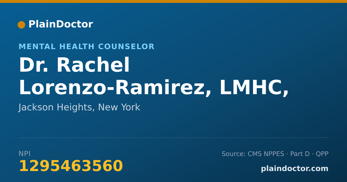 Shareable card for Rachel Lorenzo-Ramirez, LMHC, NCC, CCM - Mental Health Counselor, Jackson Heights, NY
