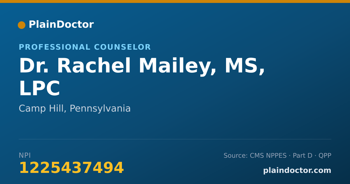Shareable card for Rachel Mailey, MS, LPC - Professional Counselor, Camp Hill, PA