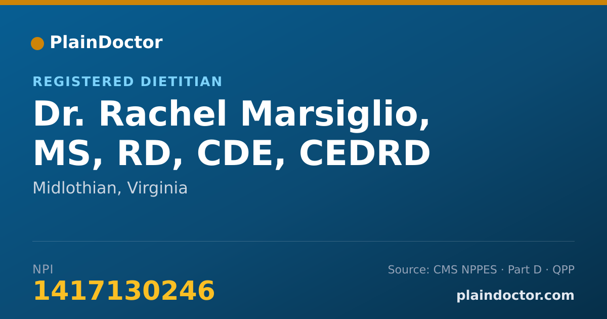 Shareable card for Rachel Marsiglio, MS, RD, CDE, CEDRD - Registered Dietitian, Midlothian, VA