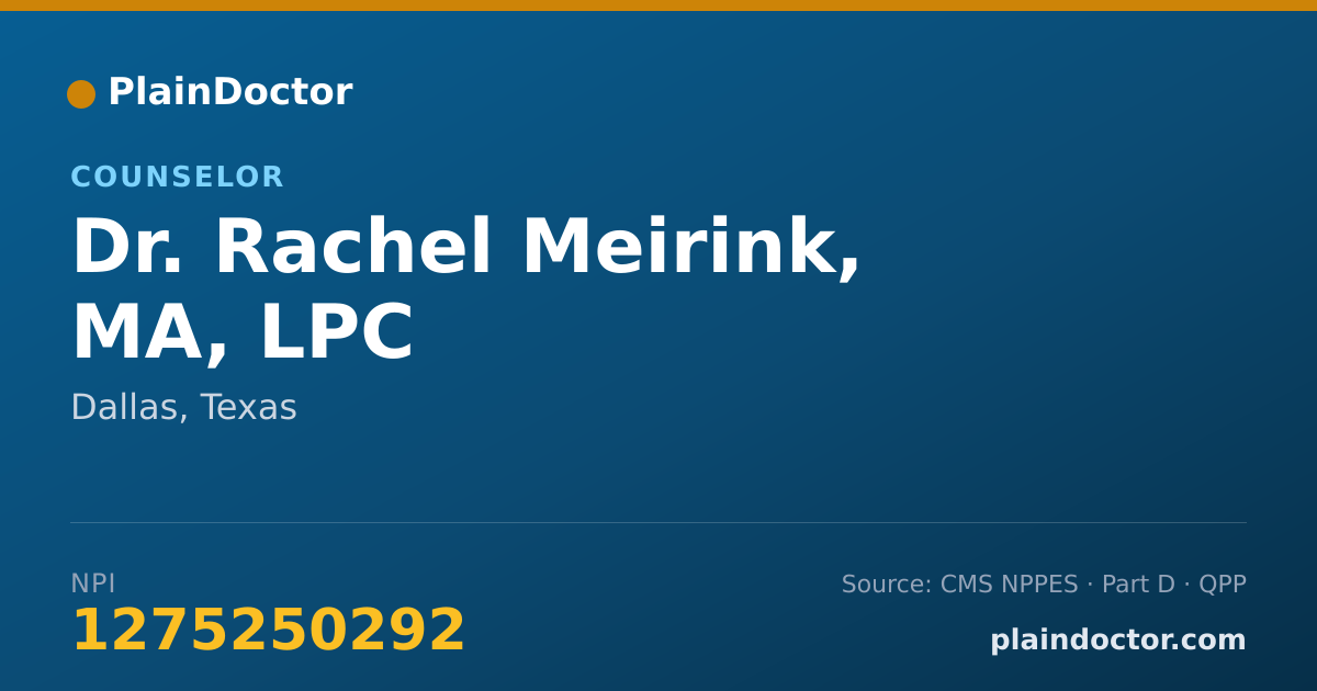 Shareable card for Rachel Meirink, MA, LPC - Counselor, Dallas, TX