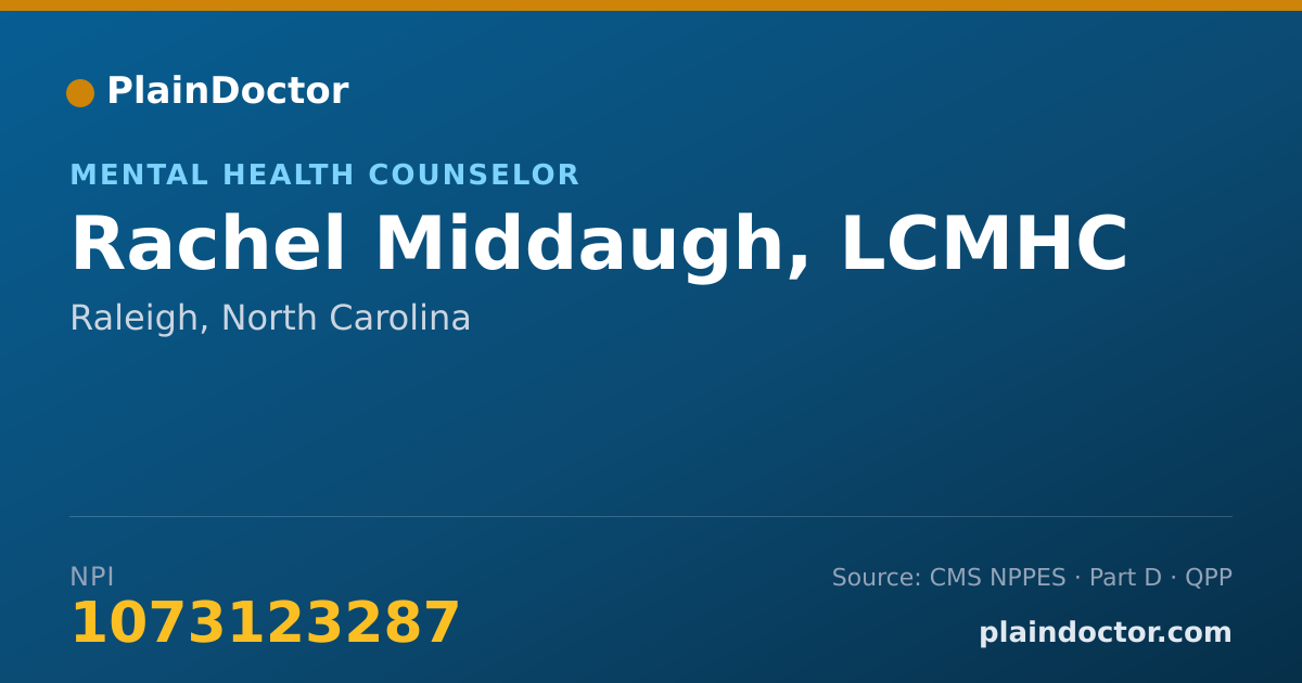 Shareable card for Rachel Middaugh, LCMHC - Addiction (Substance Use Disorder) Counselor, Raleigh, NC
