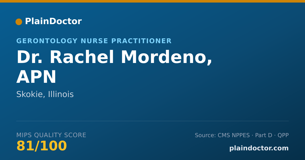 Shareable card for Rachel Mordeno, APN - Gerontology Nurse Practitioner, Skokie, IL