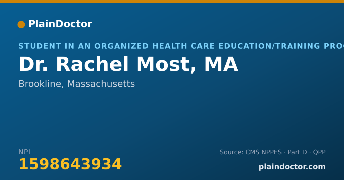 Shareable card for Rachel Most, MA - Student in an Organized Health Care Education/Training Program, Brookline, MA