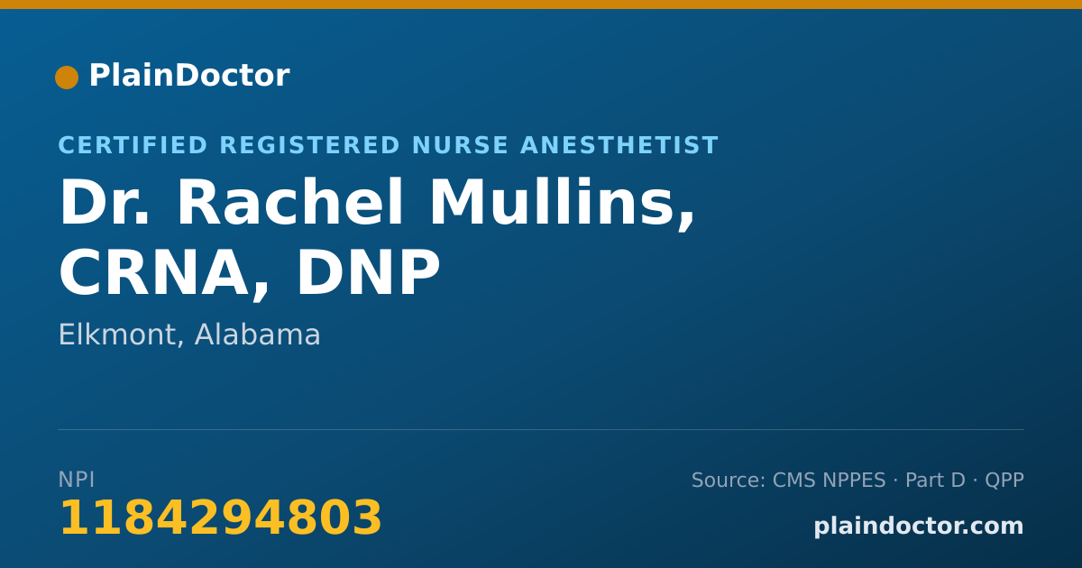 Shareable card for Rachel Mullins, CRNA, DNP - Certified Registered Nurse Anesthetist, Elkmont, AL