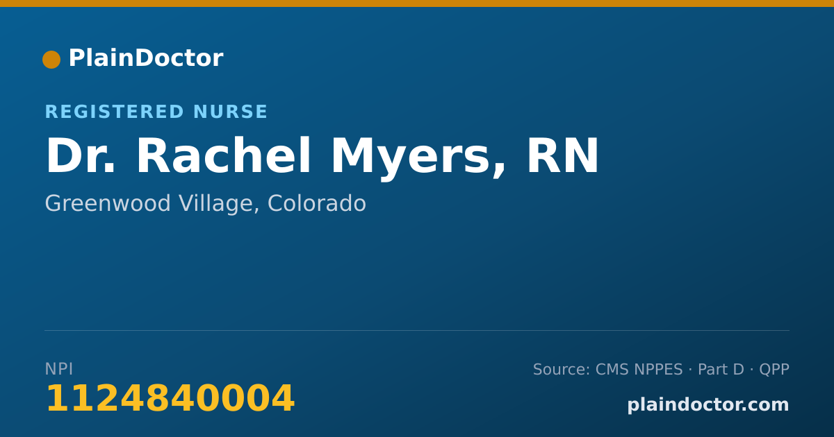 Shareable card for Rachel Myers, RN - Registered Nurse, Greenwood Village, CO