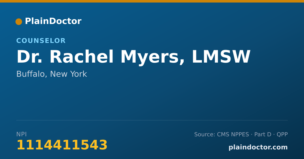 Shareable card for Rachel Myers, LMSW - Counselor, Buffalo, NY