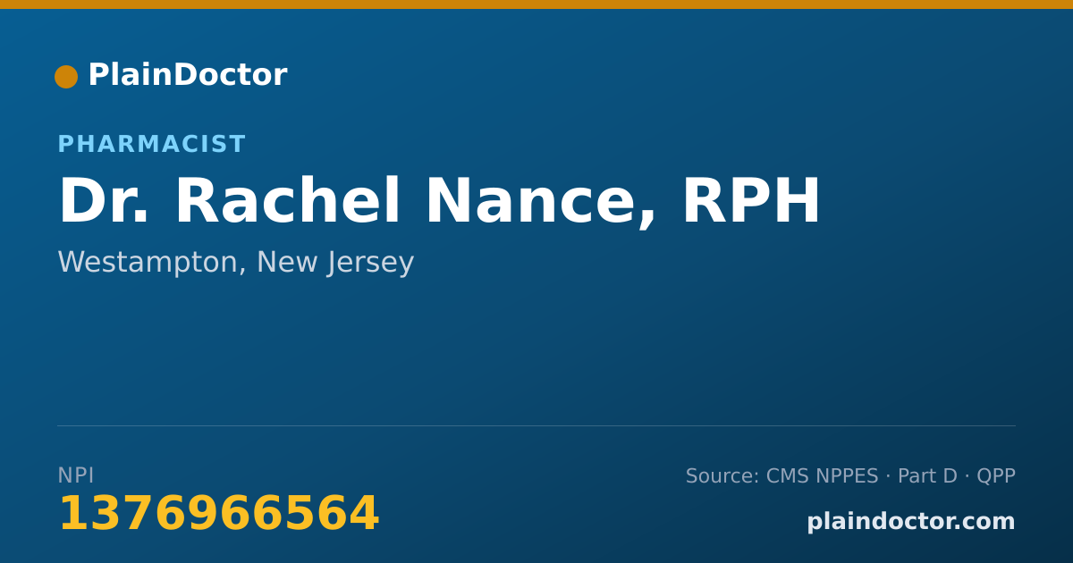 Shareable card for Rachel Nance, RPH - Pharmacist, Westampton, NJ