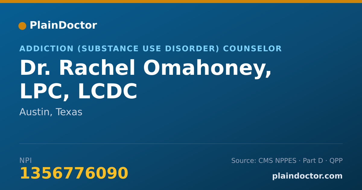 Shareable card for Rachel Omahoney, LPC, LCDC - Addiction (Substance Use Disorder) Counselor, Austin, TX