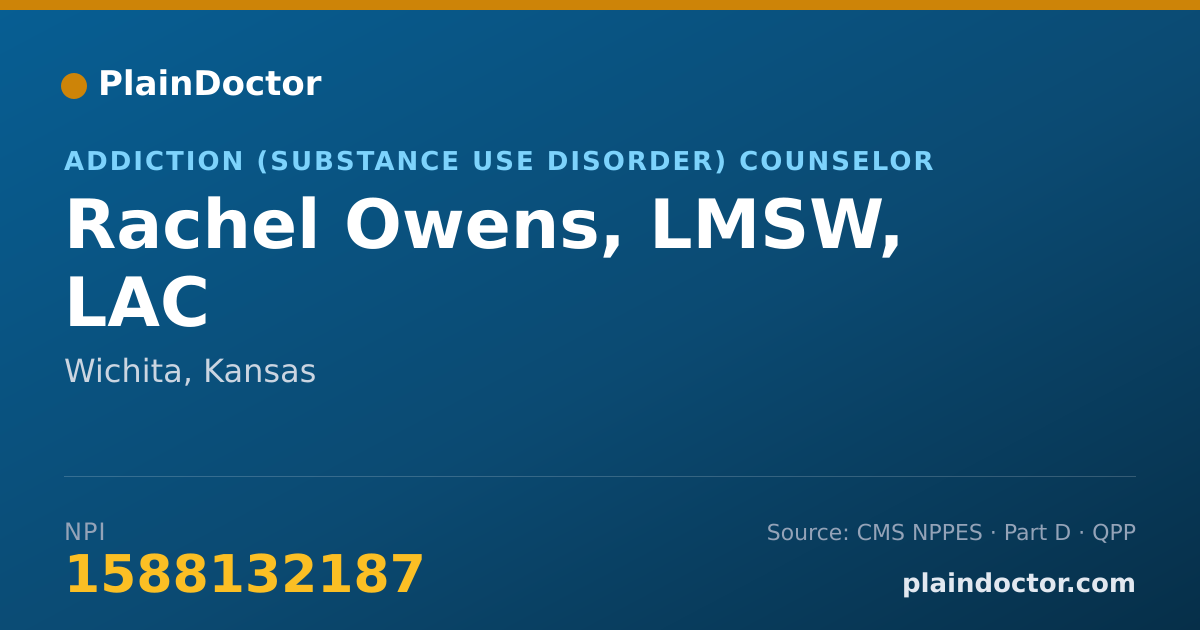 Shareable card for Rachel Owens, LMSW, LAC - Addiction (Substance Use Disorder) Counselor, Wichita, KS