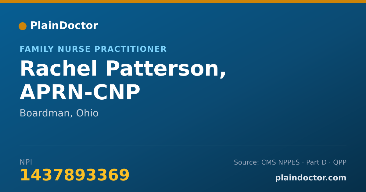 Shareable card for Rachel Patterson, APRN-CNP - Family Nurse Practitioner, Boardman, OH