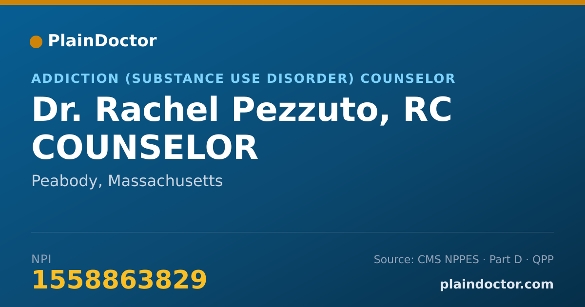 Shareable card for Rachel Pezzuto, RC COUNSELOR - Addiction (Substance Use Disorder) Counselor, Peabody, MA