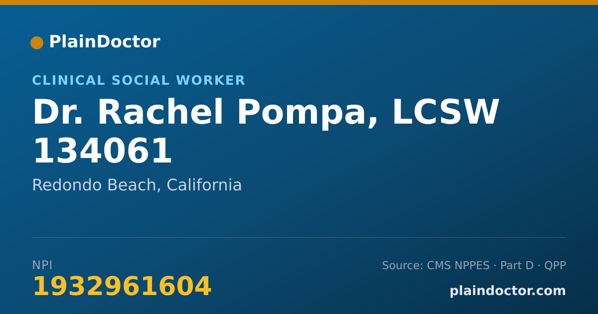 Shareable card for Rachel Pompa, LCSW 134061 - Clinical Social Worker, Redondo Beach, CA