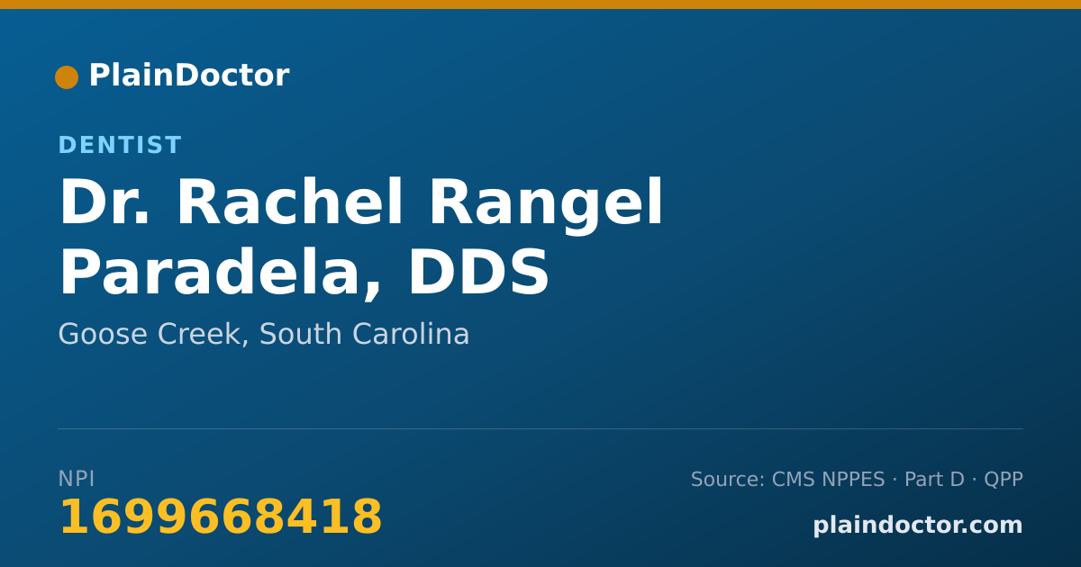 Shareable card for Rachel Rangel Paradela, DDS - Dentist, Goose Creek, SC