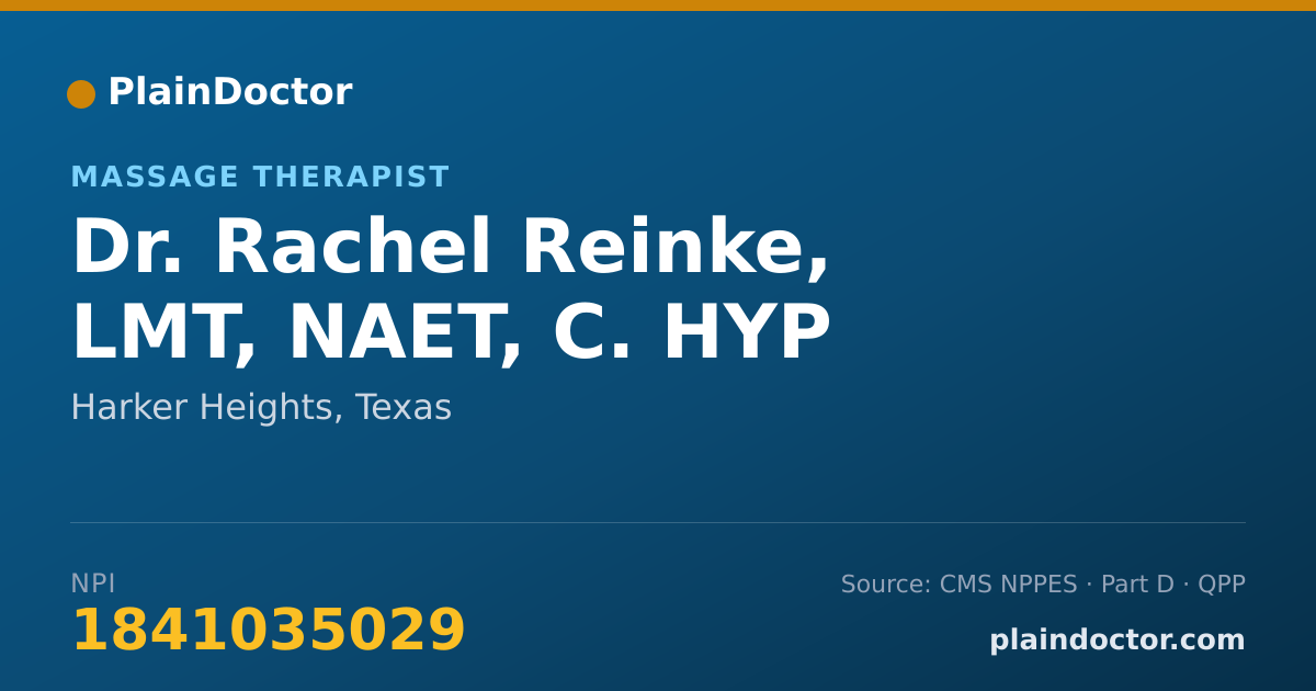Shareable card for Rachel Reinke, LMT, NAET, C. HYP - Massage Therapist, Harker Heights, TX